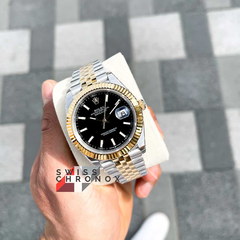 rolex datejust 41 black dial yellow gold 126333