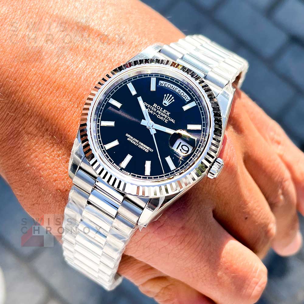 rolex day date 228239 40 mm black dial