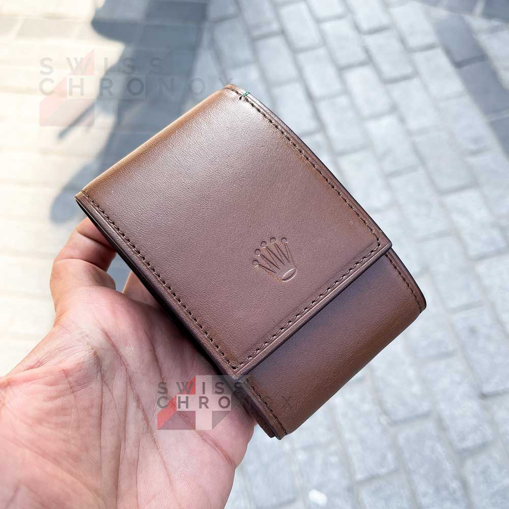 rolex leather pouch travel box brown
