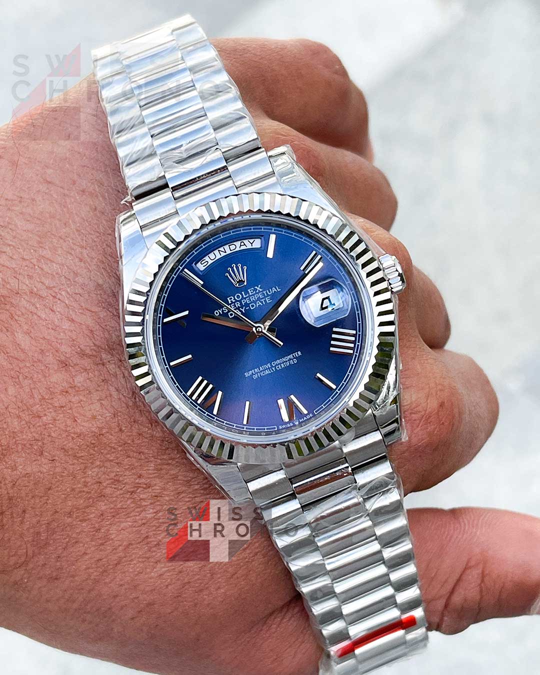 rolex day date 40 blue roman dial watch 228239 4
