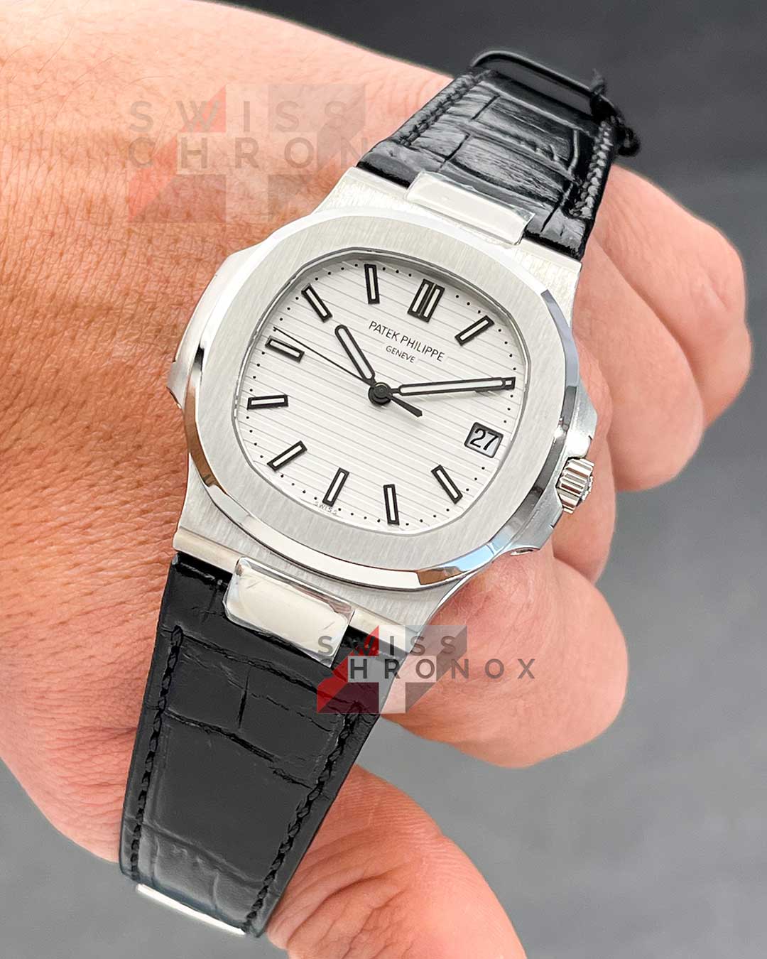 patek philippe nautilus silver dial 5711 1a leather 1