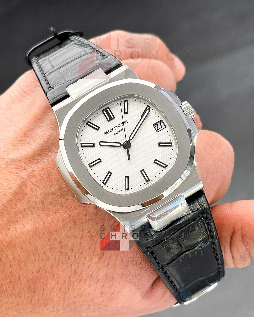 patek philippe nautilus silver dial 5711 1a leather 2