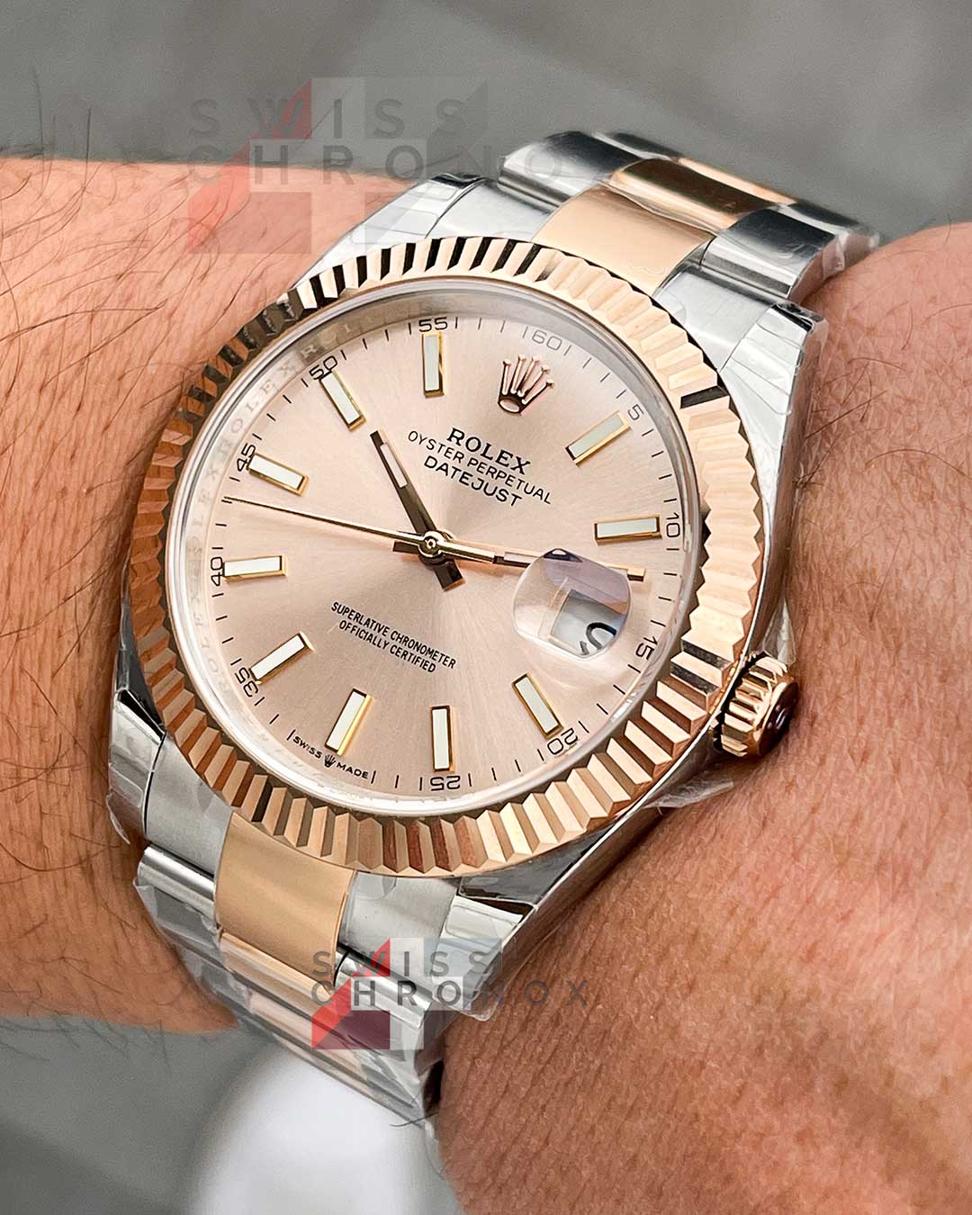 rolex datejust 41 two tone rose gold sundust dial 1