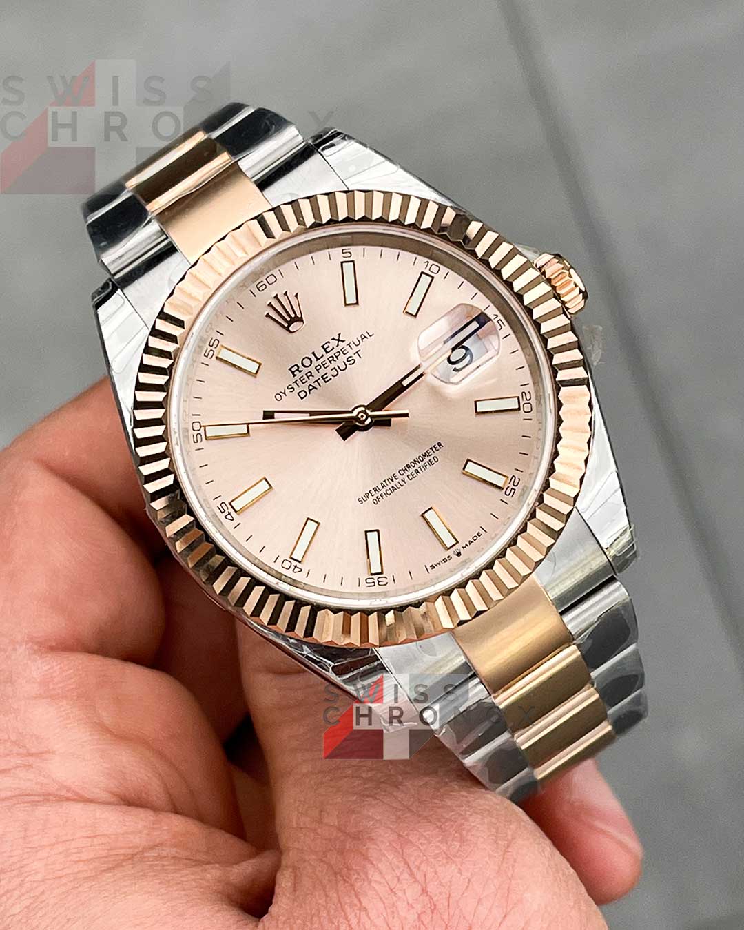 rolex datejust 41 two tone rose gold sundust dial 7