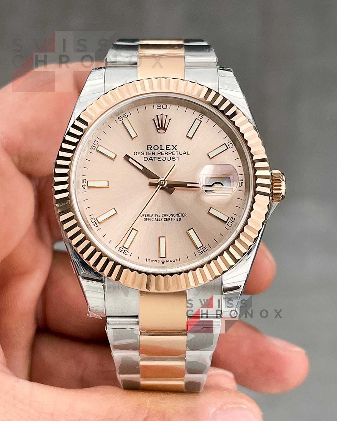 rolex datejust 41 two tone rose gold sundust dial 9