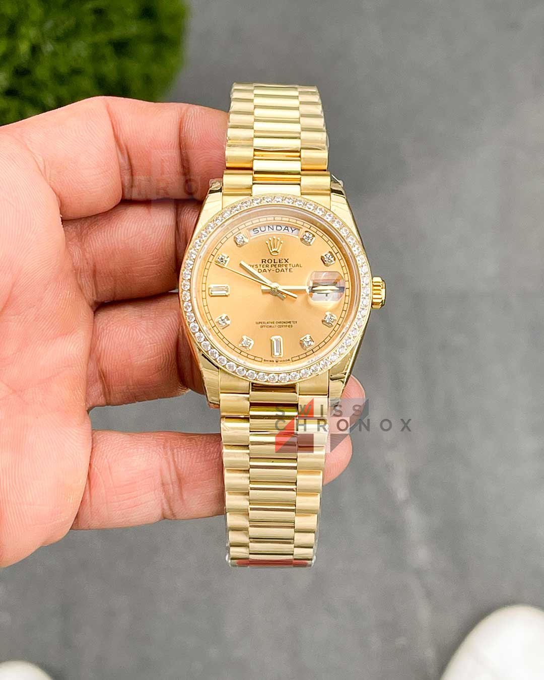 rolex day date 36 diamond champagne dial yellow gold 128348cdp 2