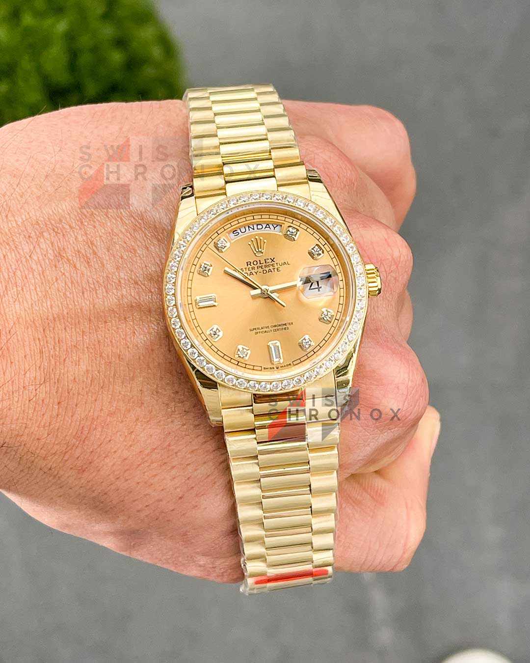 rolex day date 36 diamond champagne dial yellow gold 128348cdp 3