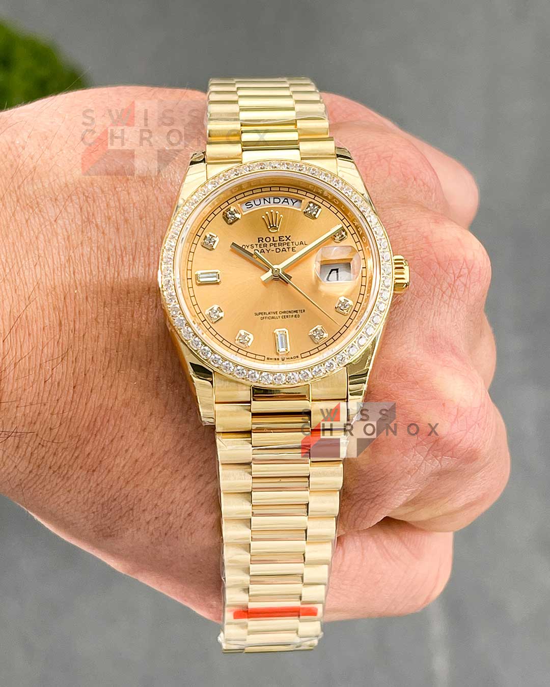 rolex day date 36 diamond champagne dial yellow gold 128348cdp 4