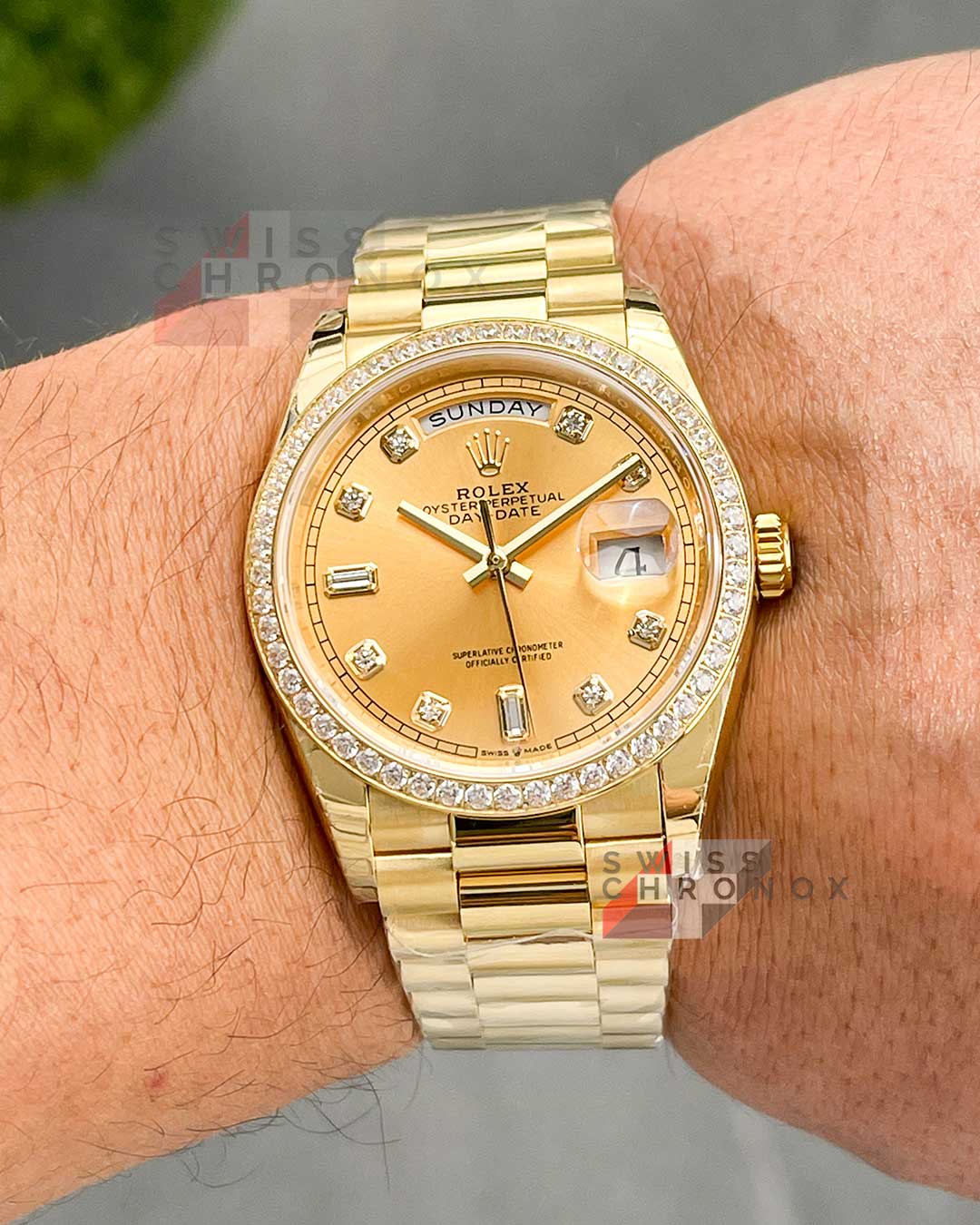 rolex day date 36 diamond champagne dial yellow gold 128348cdp 8
