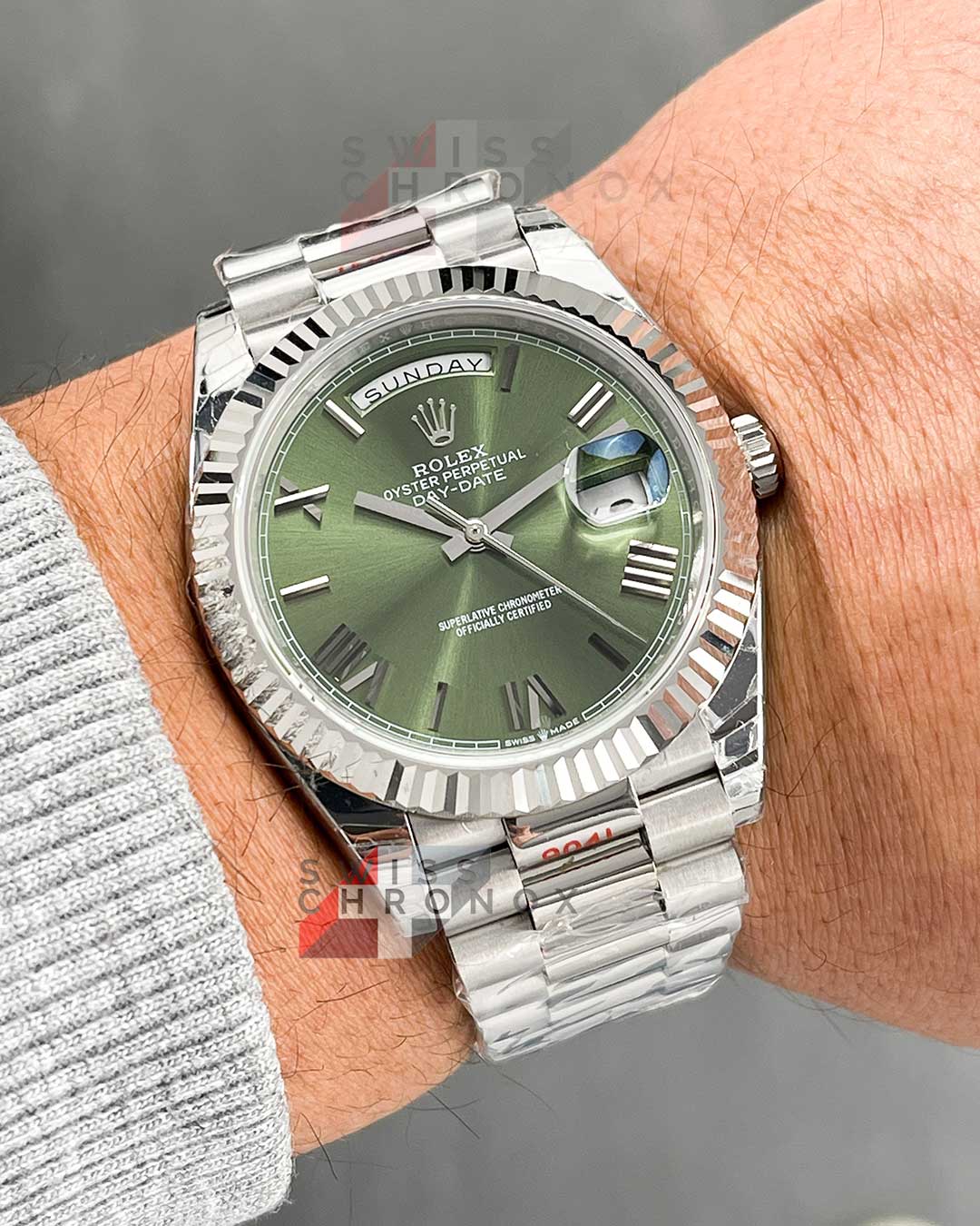 rolex day date 40 white gold olive green dial 228239 1