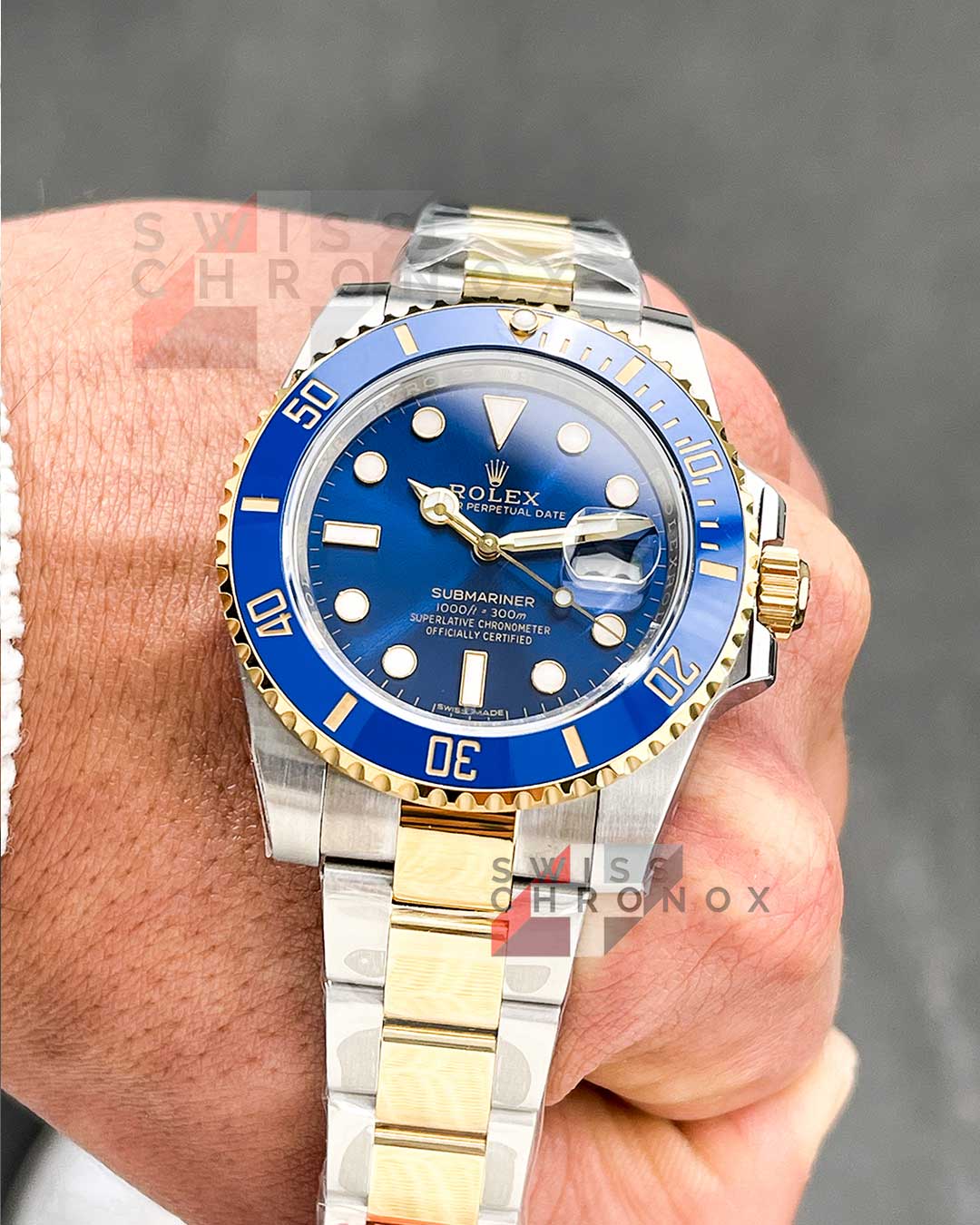 rolex submariner date 41mm two tone blue dial 126613lb