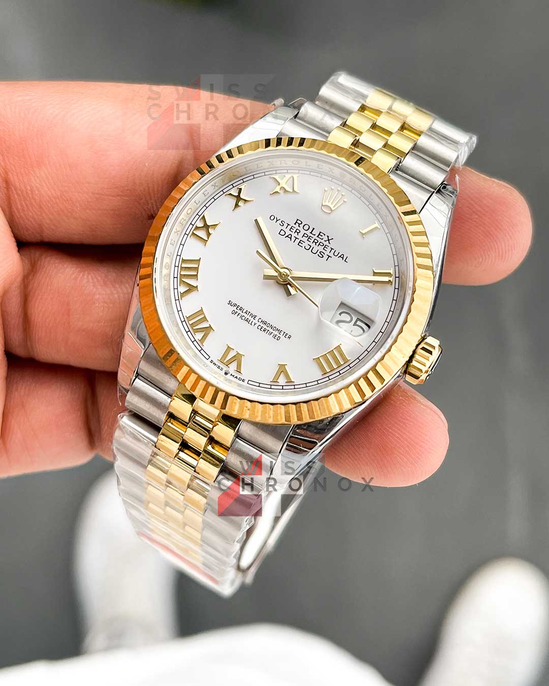 rolex datejust 36mm two tone jubilee white dial 10