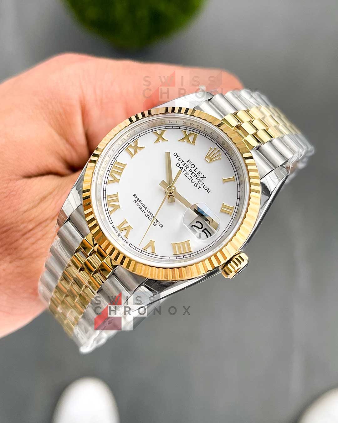 rolex datejust 36mm two tone jubilee white dial 7