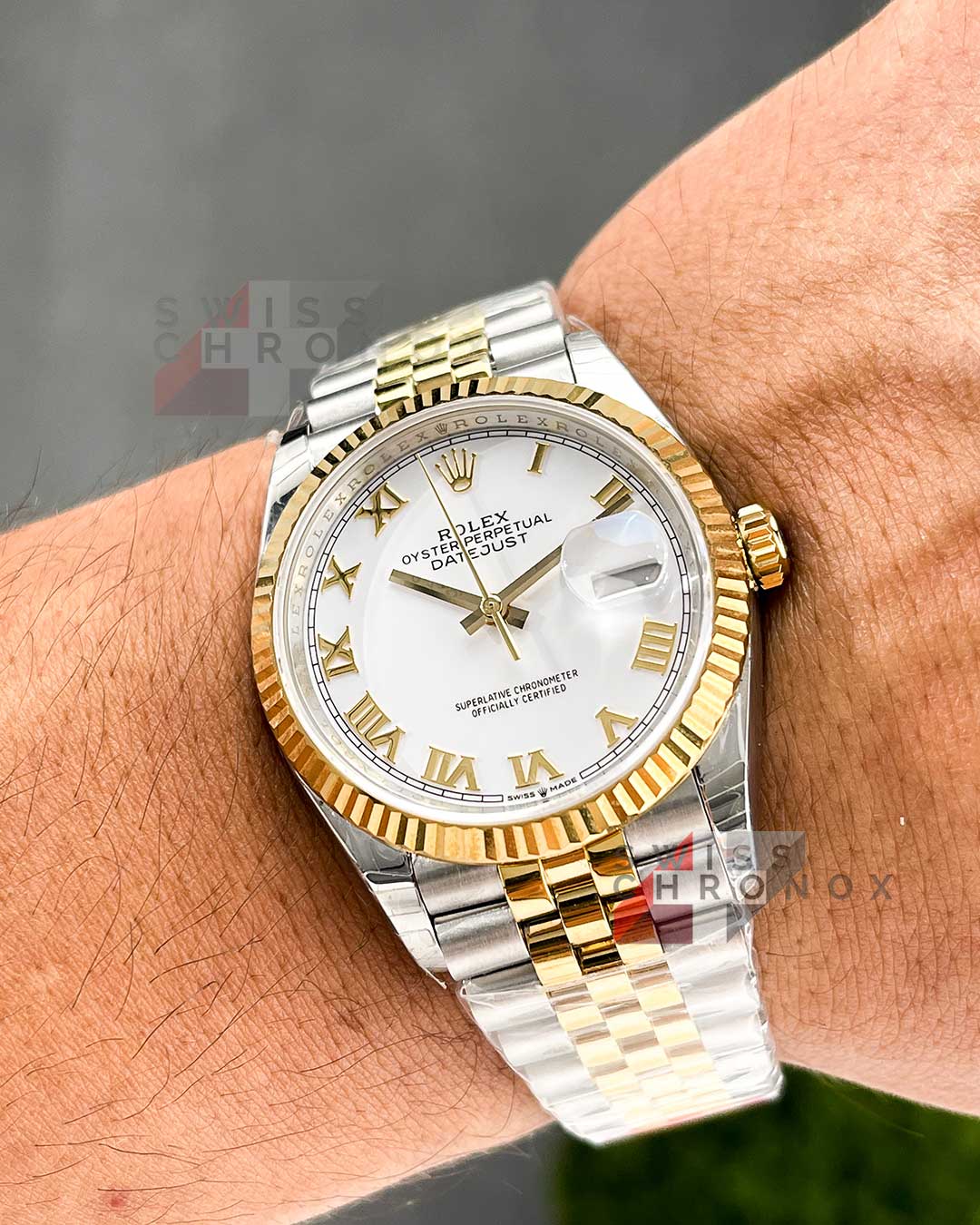 rolex datejust 36mm two tone jubilee white dial