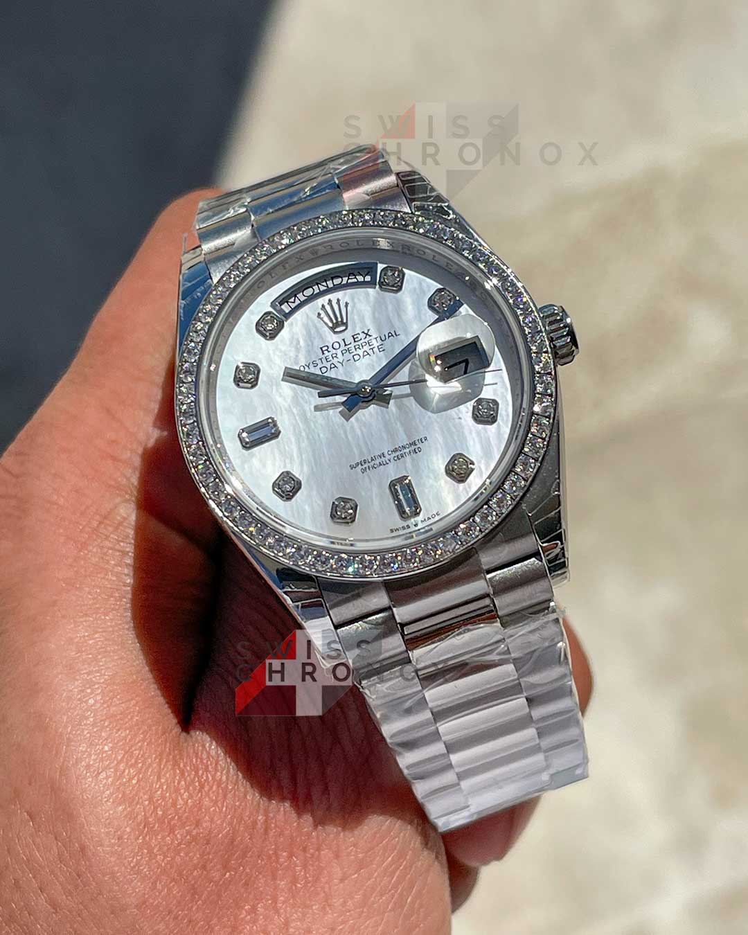 rolex day date 36 white gold mother of pearl 128239 1