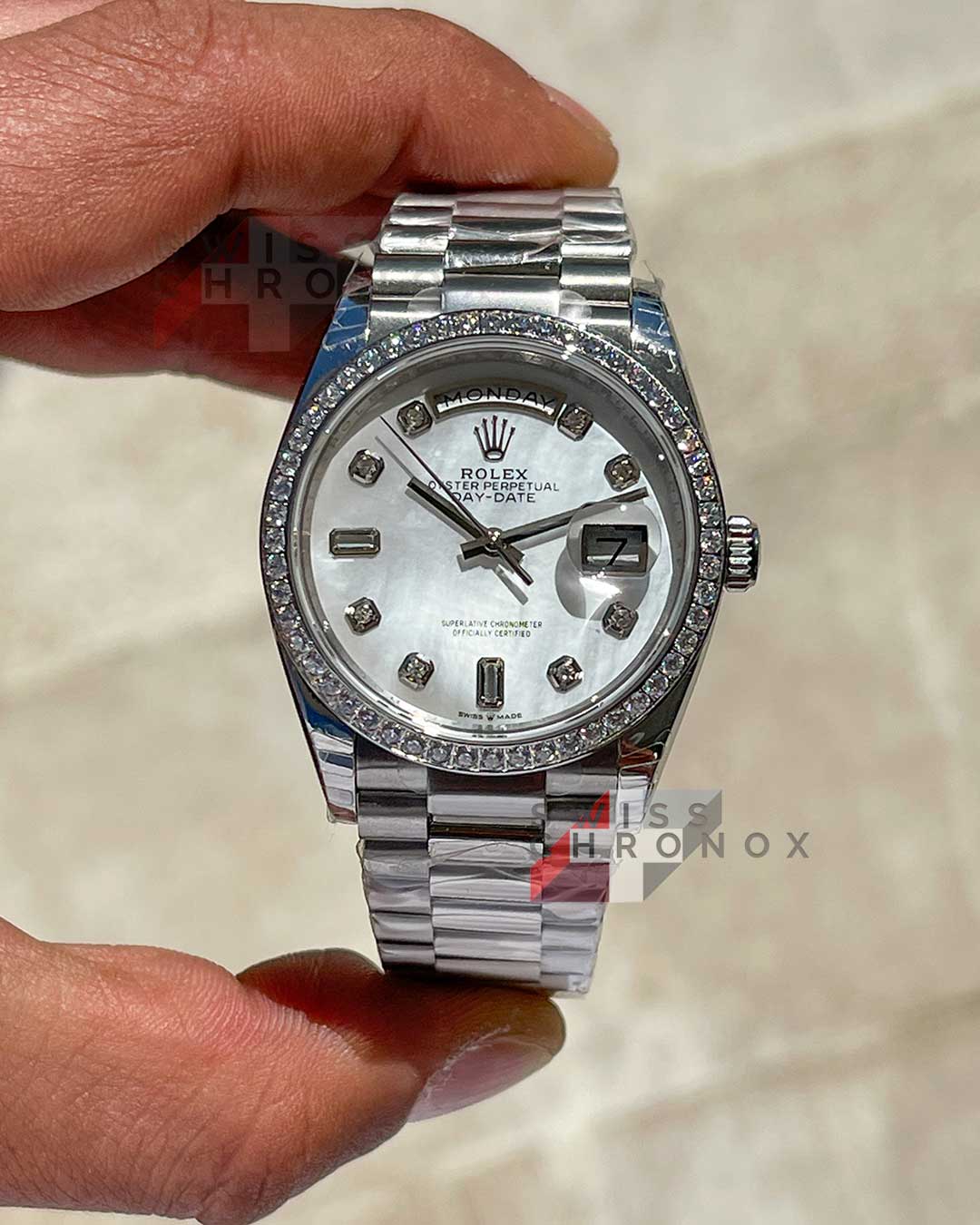 rolex day date 36 white gold mother of pearl 128239
