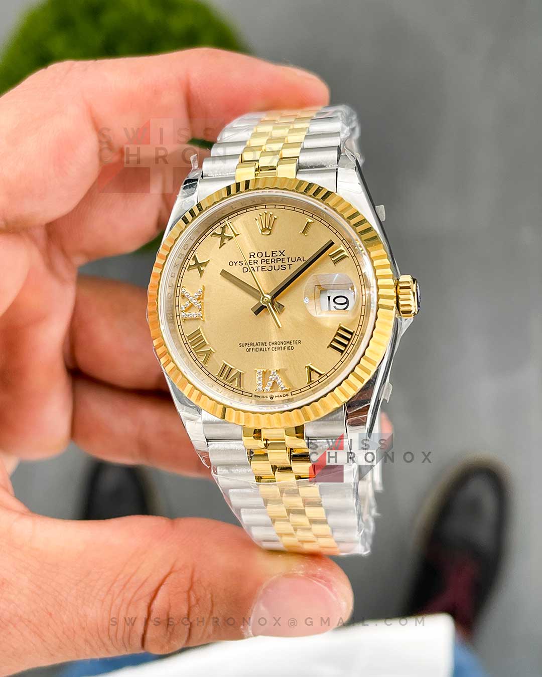 rolex datejust 36mm two tone yellow diamond dial 11