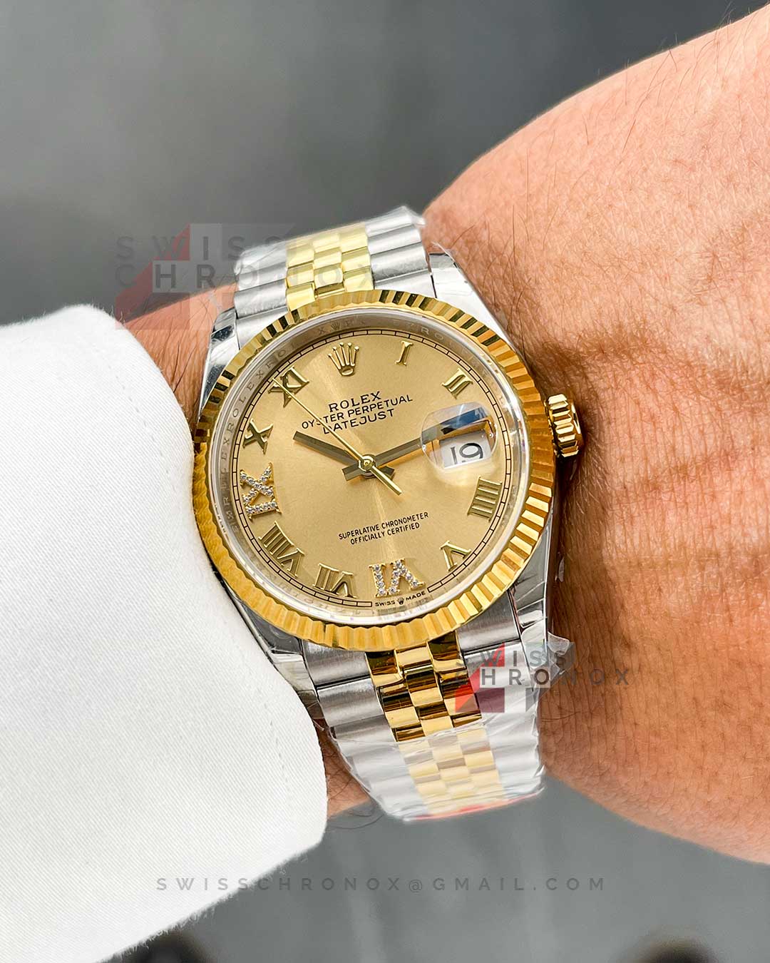 rolex datejust 36mm two tone yellow diamond dial 4