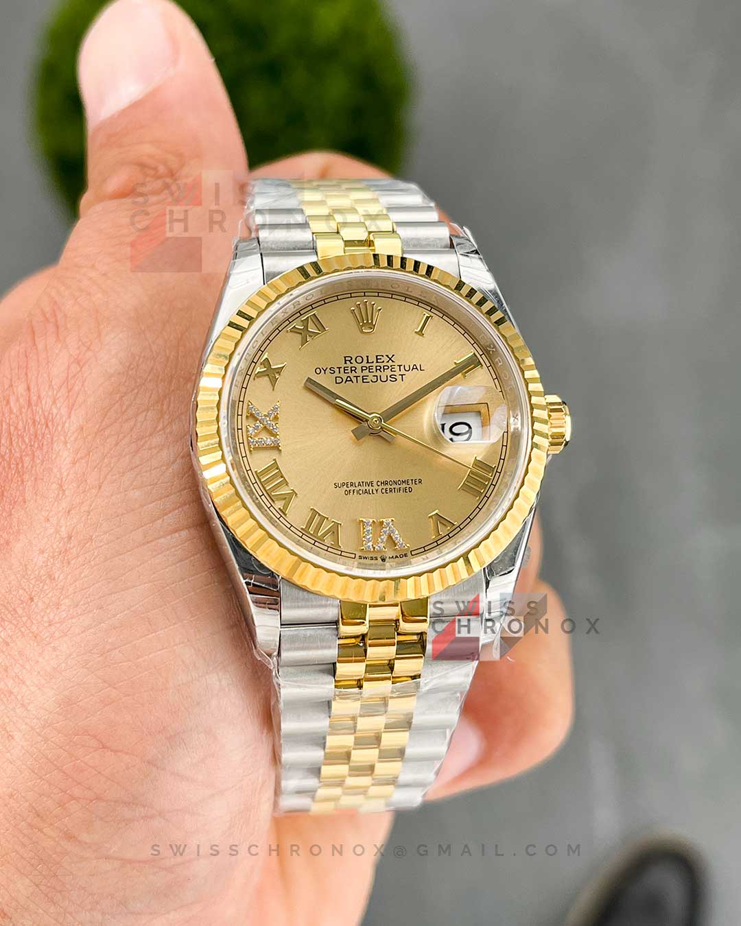 rolex datejust 36mm two tone yellow diamond dial 7