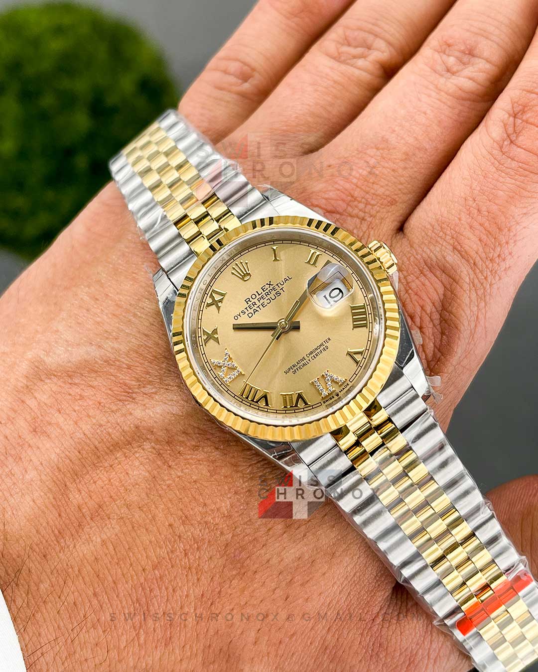 rolex datejust 36mm two tone yellow diamond dial